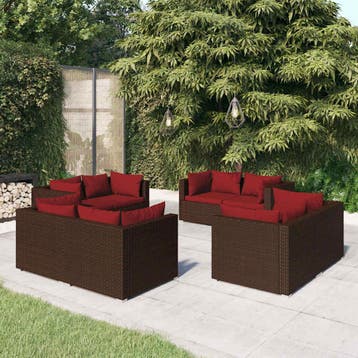 vidaXL 8-delige Loungeset met kussens poly rattan bruin, Verzenden, Nieuw, Loungeset