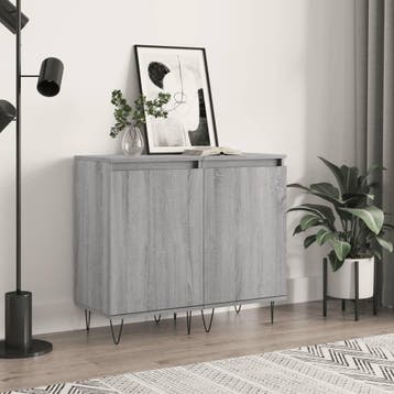 vidaXL Dressoirs 2 st 40x35x70 cm bewerkt hout grijs sonoma, Verzenden, Nieuw, Overige houtsoorten, Minder dan 50 cm
