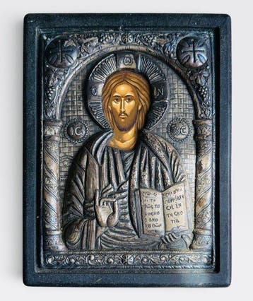 Icoon - Christus Pantokrator - Zilver, Hout