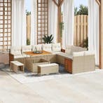 vidaXL Tuinbankenset met kussen 17 pcs Beige en Crème poly, Tuin en Terras, Verzenden, Nieuw, Rotan, 7 zitplaatsen