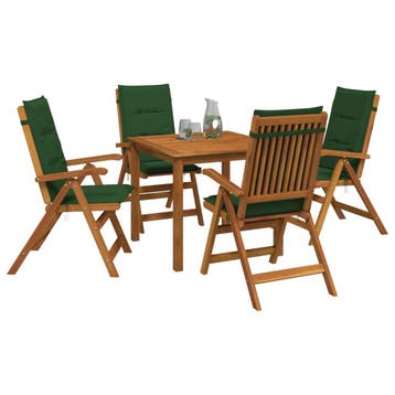 vidaXL 5-delige tuin eetset 4-zits Groen Massief Acaciahout, Tuin en Terras, Verzenden, Nieuw