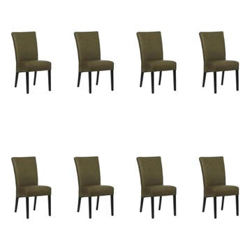Set van 8 Leren eetkamerstoelen Just - Rancho Green, Huis en Inrichting, Ophalen of Verzenden, Nieuw, Leer, Vijf, Zes of meer stoelen