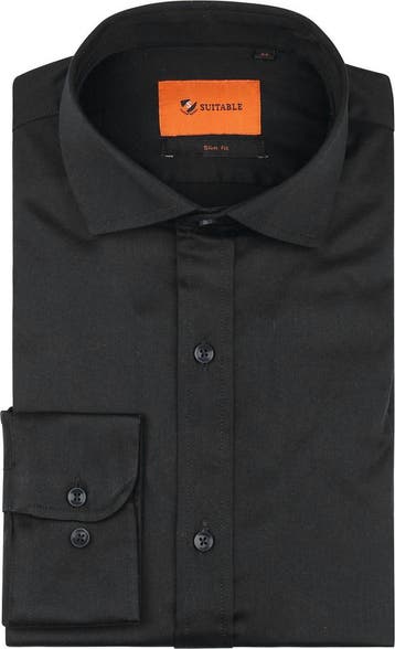 Suitable Satin Overhemd Zwart maat 43 Heren, Verzenden, Nieuw, Zwart, Suitable