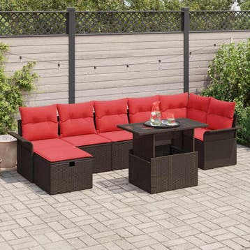 vidaXL Tuin Sofa Set met kussen met opslag 8 pcs Bruin Poly, Verzenden, Nieuw, Rotan, 8 zitplaatsen