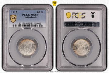 Koningin Wilhelmina halve gulden 1912 MS62 PCGS (Pop 2/13), Verzenden, Koningin Wilhelmina, Losse munt, Zilver