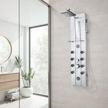 Douchepaneel van aluminium met 10 massagestralen - zilver, Doe-het-zelf en Verbouw, Verzenden, Nieuw