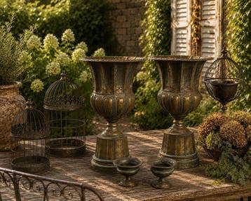 sculptuur, Exclusieve “Aged Metal” tuinset – Franse