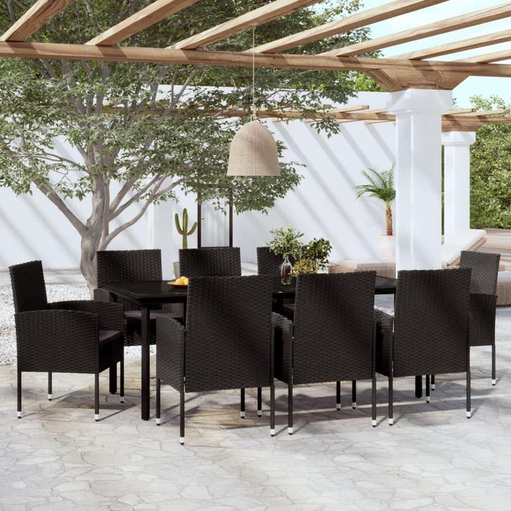 vidaXL 9-delige Tuinset zwart, Tuin en Terras, Tuinsets en Loungesets, Tuinset, Nieuw, 8 zitplaatsen, Rotan, Verzenden