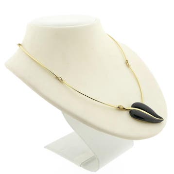 Gouden collier met onyx en diamanten; 0,03 ct. (Ketting), Gebruikt, Ophalen of Verzenden, Met edelsteen, Goud