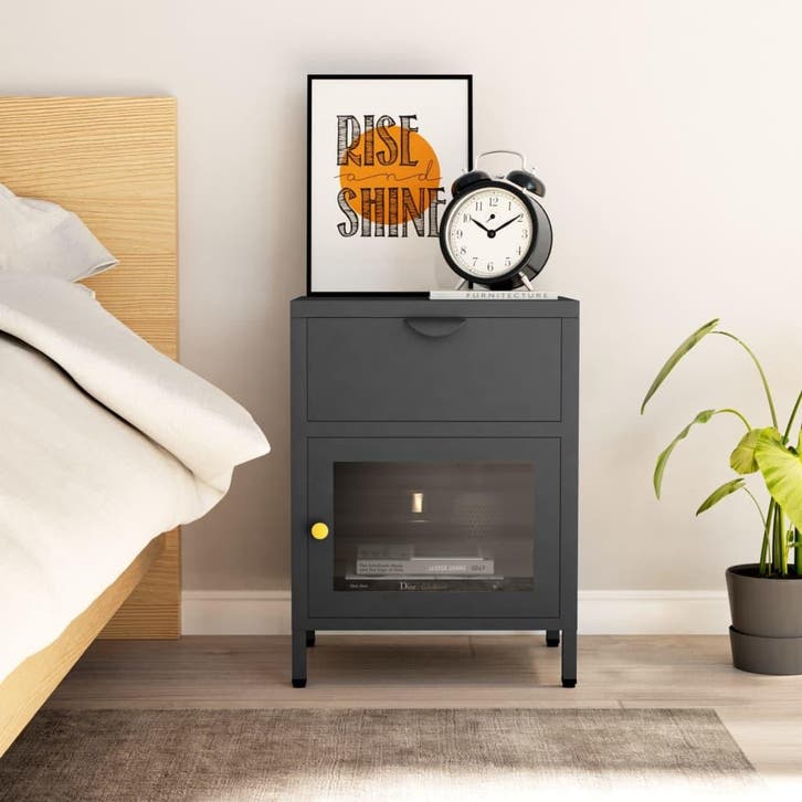 vidaXL Nachtkastje 40x30x54,5 cm staal en glas, Huis en Inrichting, Slaapkamer | Nachtkastjes, Nieuw, Minder dan 45 cm, Metaal of Aluminium