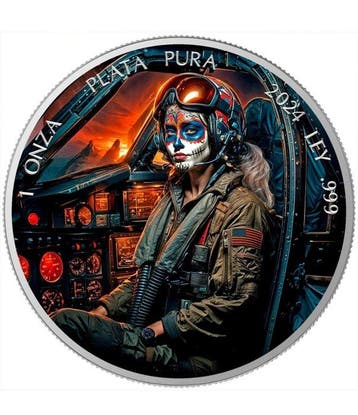 Mexico. 1 Onza 2024 Dia de los Muertos Fighter Pilot , 1 Oz