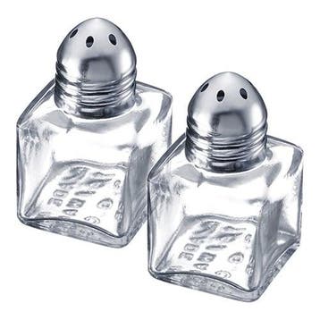 Peper + Zoutstrooier | Glas/RVS | Dop | 30x30x50(h)mm, Verzenden, Nieuw in verpakking