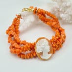 Koraal - Zilver, Verguld - Armband - Koraal Sciacca en cameo