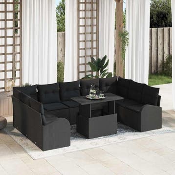 vidaXL Tuin Sofa Set 10 st Zwart Poly riet, Verzenden, Nieuw, Rotan, Meer dan 8 zitplaatsen