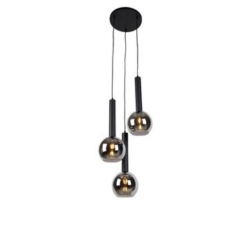 Moderne hanglamp zwart met smoke glas 3-lichts - Clayton, Verzenden, Nieuw, Metaal, Modern
