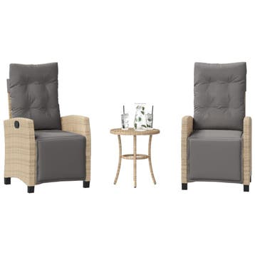vidaXL 3-delige Bistroset met kussens poly rattan gemengd, Verzenden, Nieuw