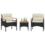 vidaXL 3-delige Loungeset met kussens poly rattan zwart, Verzenden, Nieuw, Rotan, Loungeset