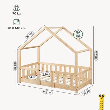 Kinderbed Treviolo huisbed 70x140 cm naturel [en.casa], Verzenden, Nieuw