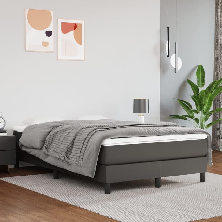 vidaXL Boxspring bed kunstleer grijs 120x200 cm, Huis en Inrichting, Slaapkamer | Bedden, 120 cm, 200 cm, Grijs, Twijfelaar, Nieuw