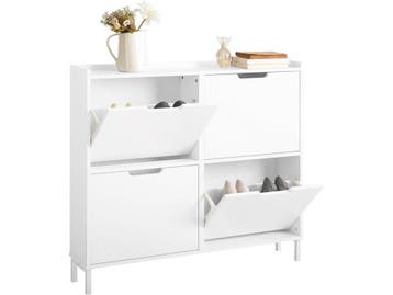 SoBuy FSR100-W - Schoenenkast - 4 Kleppen - Wit, Verzenden, Nieuw