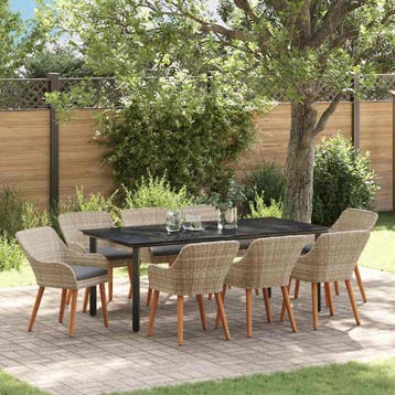 vidaXL Tuin eettafelset 9 st Lichtgrijs poly rattan, Tuin en Terras, Verzenden, Nieuw, Rotan, Meer dan 8 zitplaatsen