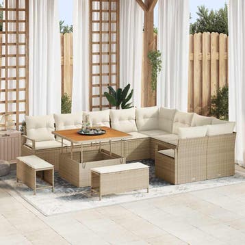 vidaXL Tuin Sofa Set 12 st 11-Aantal zitplaatsen Beige en, Verzenden, Nieuw, Rotan, 2 zitplaatsen