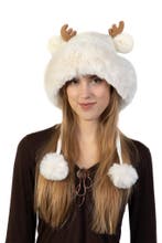 Bontmuts Rendier Fleece Crème Bont Muts Hoorns Oren Touwtjes, Ophalen of Verzenden, Nieuw