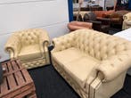 Chesterfield Maarssen ! 2 zits ivory Leren Chesterfield Bank, Huis en Inrichting, Banken | Bankstellen, Ophalen, CHESTERFIELD