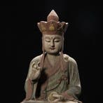 A Chinese Carved Wood Figure of Ksitigarbha Bodhisattva from