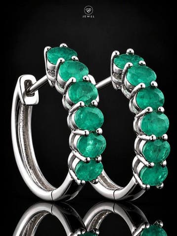 Groene smaragd oorbellen - 925 sterlingzilver - 14k witgoud