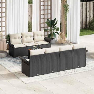 vidaXL Tuinbankenset 8 st Zwart poly rattan, Verzenden, Nieuw, Rotan, 8 zitplaatsen
