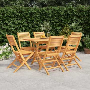 vidaXL 7-delige Tuinset massief teakhout, Verzenden, 6 zitplaatsen, Nieuw, Tuinset