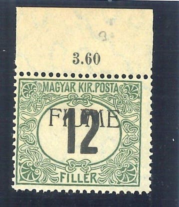 Fiume 1914 - Segnatasse 12f groen en zwart, bovenrand, Gestempeld