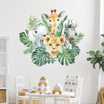 Grote muur- of deur stickerset Jungle Animals Rainbow, Verzenden, Nieuw, Wanddecoratie