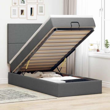 vidaXL Bed met matras 90x200 cm stof donkergrijs, 90 cm, Eenpersoons, Verzenden, Nieuw