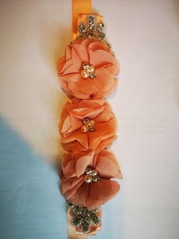 Bruidsriem Weddingbelt Peach Chiffon strass parels satijn, Ophalen of Verzenden, Nieuw