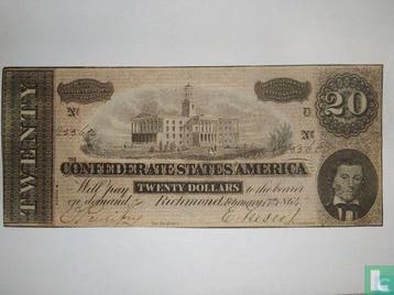 Confederate States of America  20 dollar  1864 - 1864, Verzenden, Los biljet
