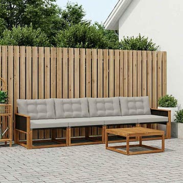vidaXL Buiten bankenset met kussen 7 pcs Naturel en, Verzenden, Nieuw