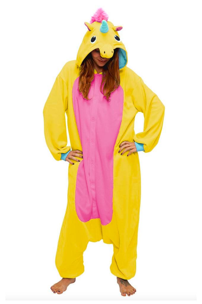 KIMU® Onesie Gele Eenhoorn Pak 128-134 Eenhoornpak Unicorn K, Kinderen en Baby's, Carnavalskleding en Verkleedspullen, Nieuw, 134 t/m 140