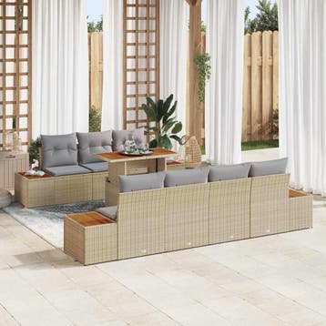 vidaXL Tuin Sofa Set met opslag 8 pcs Beige Poly riet, Verzenden, Nieuw, Rotan, 8 zitplaatsen