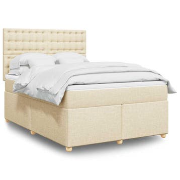 vidaXL Boxspring met matras stof crèmekleurig 140x190 cm, Verzenden, Crème, Stof, Nieuw