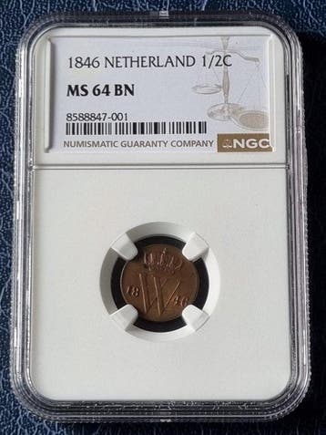 Nederland. Willem II. 1/2 Cent 1846 NGC MS64 BN