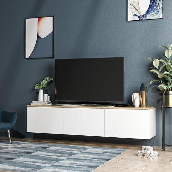 Asir 382NRC1108 TV-kast 160x35x32 wit eik van 169 voor 49, Huis en Inrichting, Kasten | Televisiemeubels, 25 tot 50 cm, Nieuw