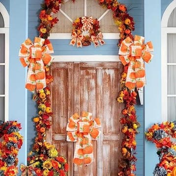 Halloweenlint Strik voor deur of krans pompoen deurstrik, Ophalen of Verzenden, Nieuw