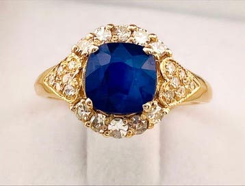 Ring - 14 karaat Geel goud Saffier - Diamant, Nieuw