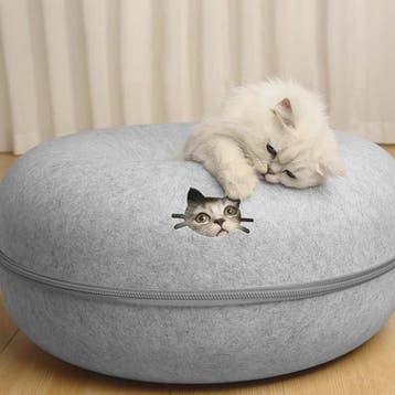 Felt Donut Kattenmand - 2-in-1 Huisje, Tunnel & Speelplek vo