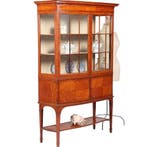 Ingelegde satijnhouten bowfront vitrinekast fijn meubelmaker, Ophalen of Verzenden