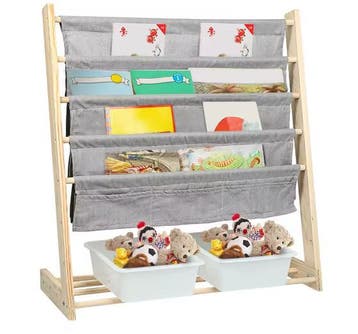 Kinderboekenkast met 4 Hangplanken en 2 Speelgoeddozen, Kinderen en Baby's, Kinderkamer | Overige Meubels, Verzenden, Nieuw