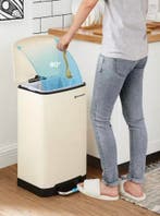 Nieuwe Beige Prullenbak van 30L – Roestvrijstaal Pedaalemmer, Huis en Inrichting, Woonaccessoires | Prullenbakken, Verzenden, Nieuw