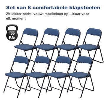 BARDI 8 Stuks Klapstoelen met PU Kussentjes 100KG - BLAUW, Huis en Inrichting, Stoelen, Klapstoel met PVC Zitting , Kunststof